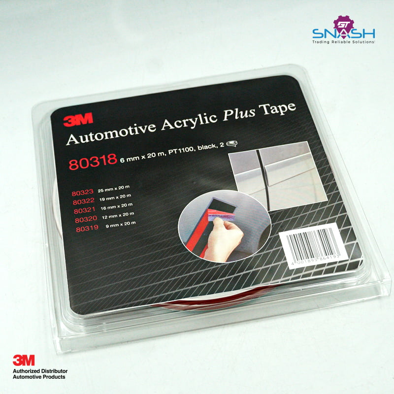 80318 3M™ Pressure Sensitive Acrylic Plus Tape PT1100, Black, 1.1mm, 6mm x 20m